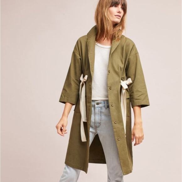 Anthropologie Harlyn Army Green Military Jacket Blazer with Bow Detail XSmall XS - Picture 2 of 8
